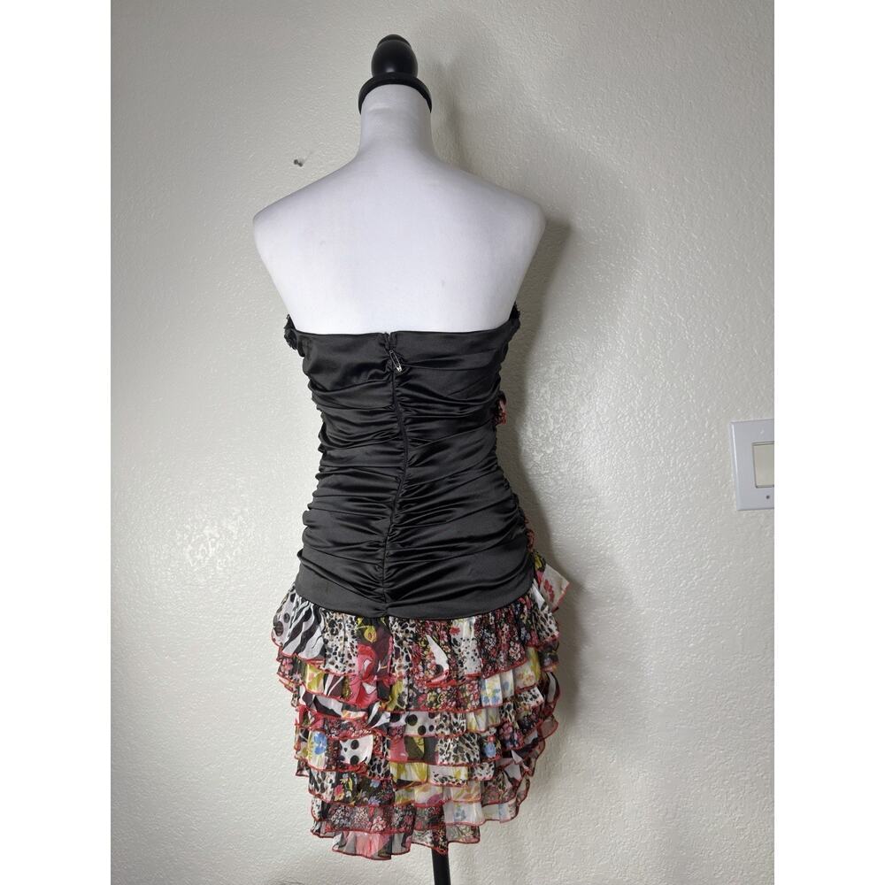 Y2K Ruched Asymmetrical Sweetheart Satin Sheer Dress Art Sequin Whimsygoth Sz S - Picture 3 of 7